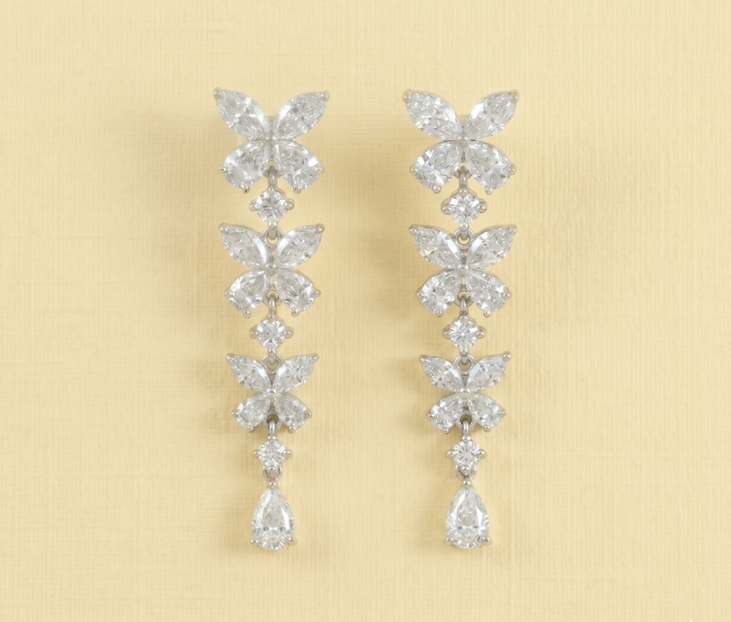 18K White Gold Butterfly Diamond Drop Earrings by Samuel & Co.