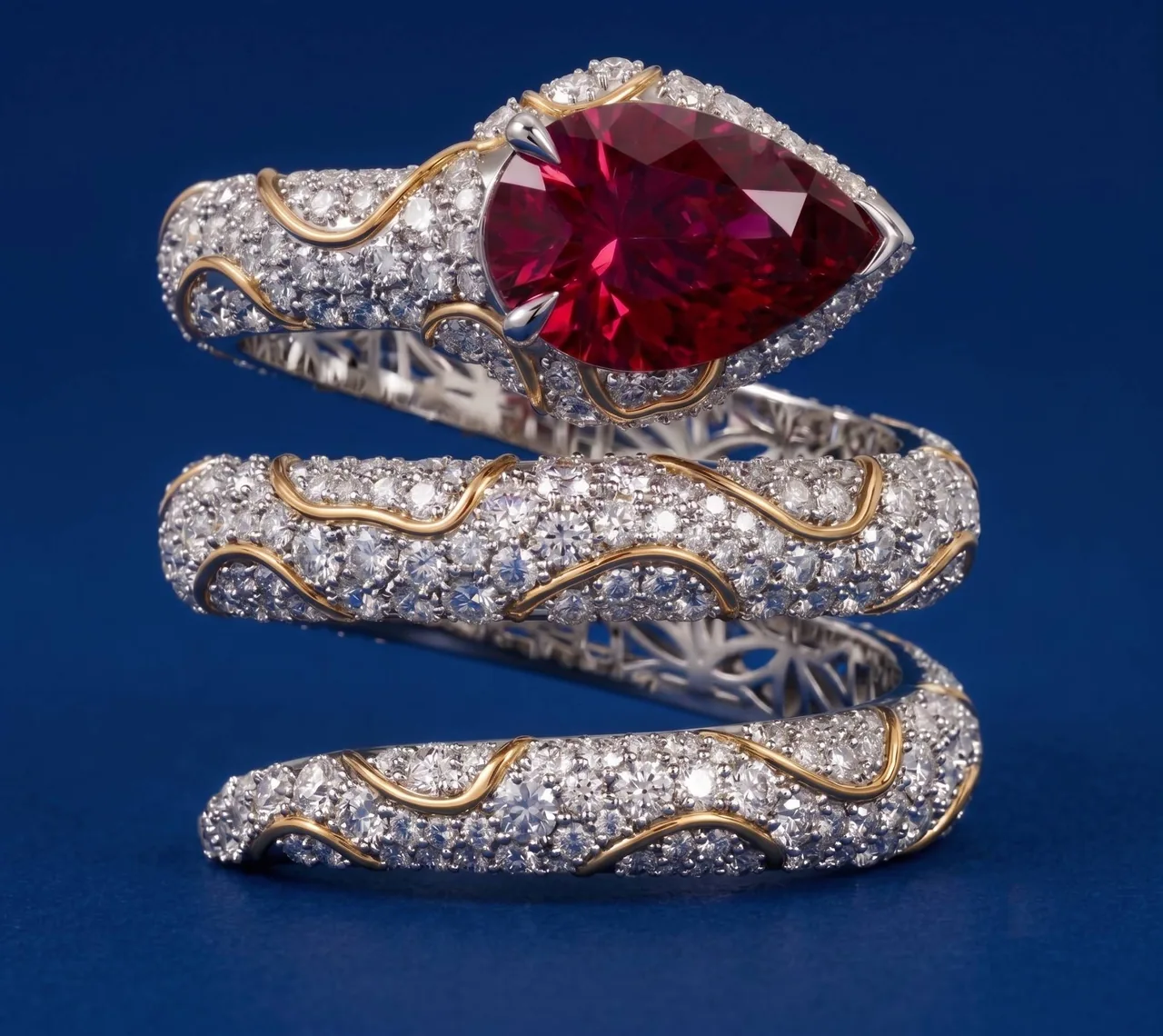 The Yadanar Thaing ruby serpent ring by Samuel & Co.