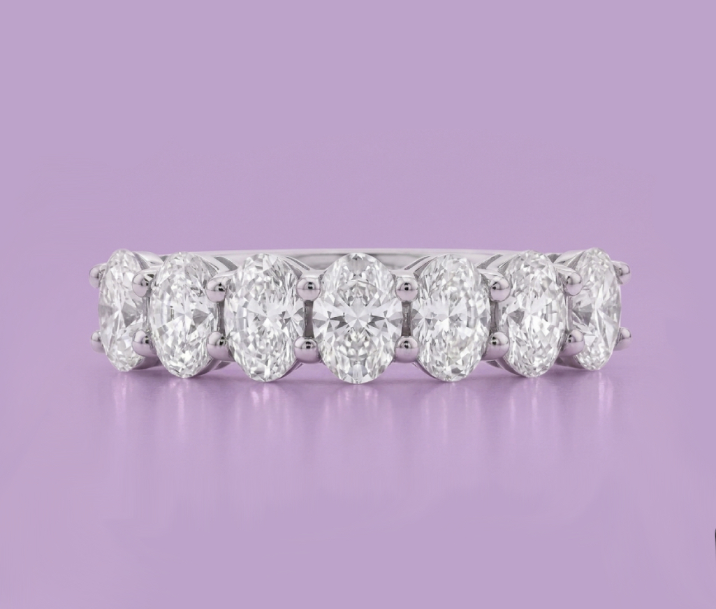 Platinum Oval Half Eternity Diamond Band