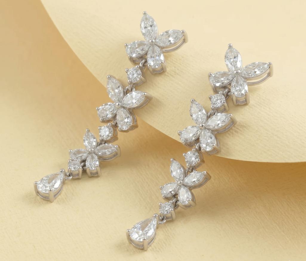 Chrysalis — Marquise Diamond Line Drop Earrings – view 2 – Samuel & Co.