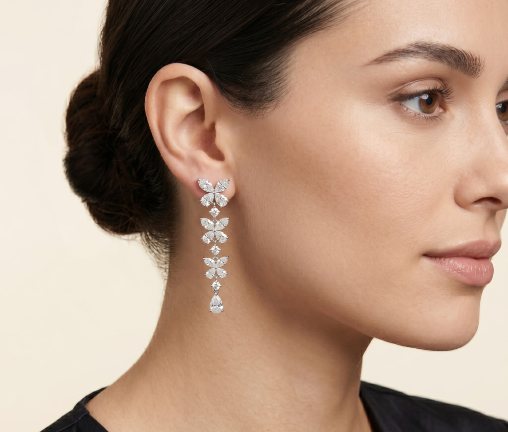 Chrysalis — Marquise Diamond Line Drop Earrings – view 3 – Samuel & Co.