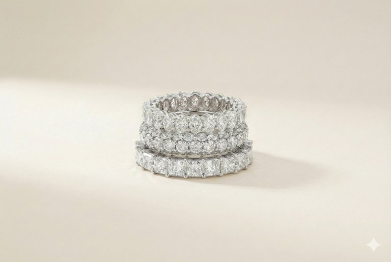 Collection Quality Emerald Cut Diamond Eternity Bands - Platinum Bridal Stack