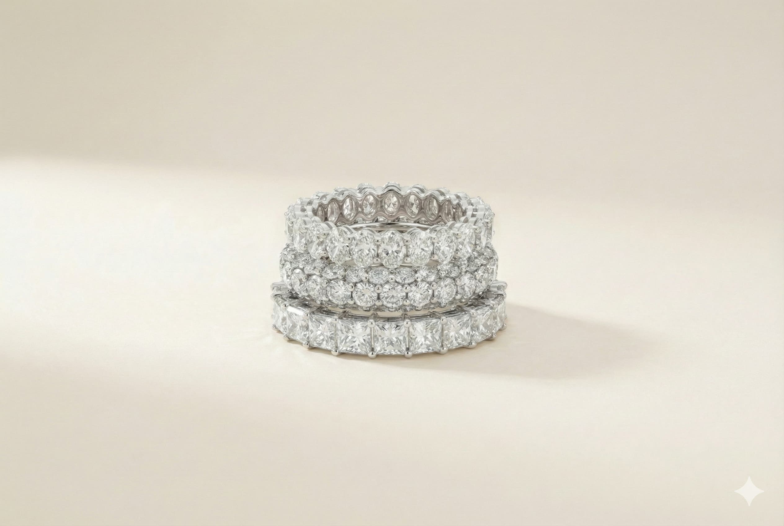 Collection Quality Emerald Cut Diamond Eternity Bands - Platinum Bridal Stack