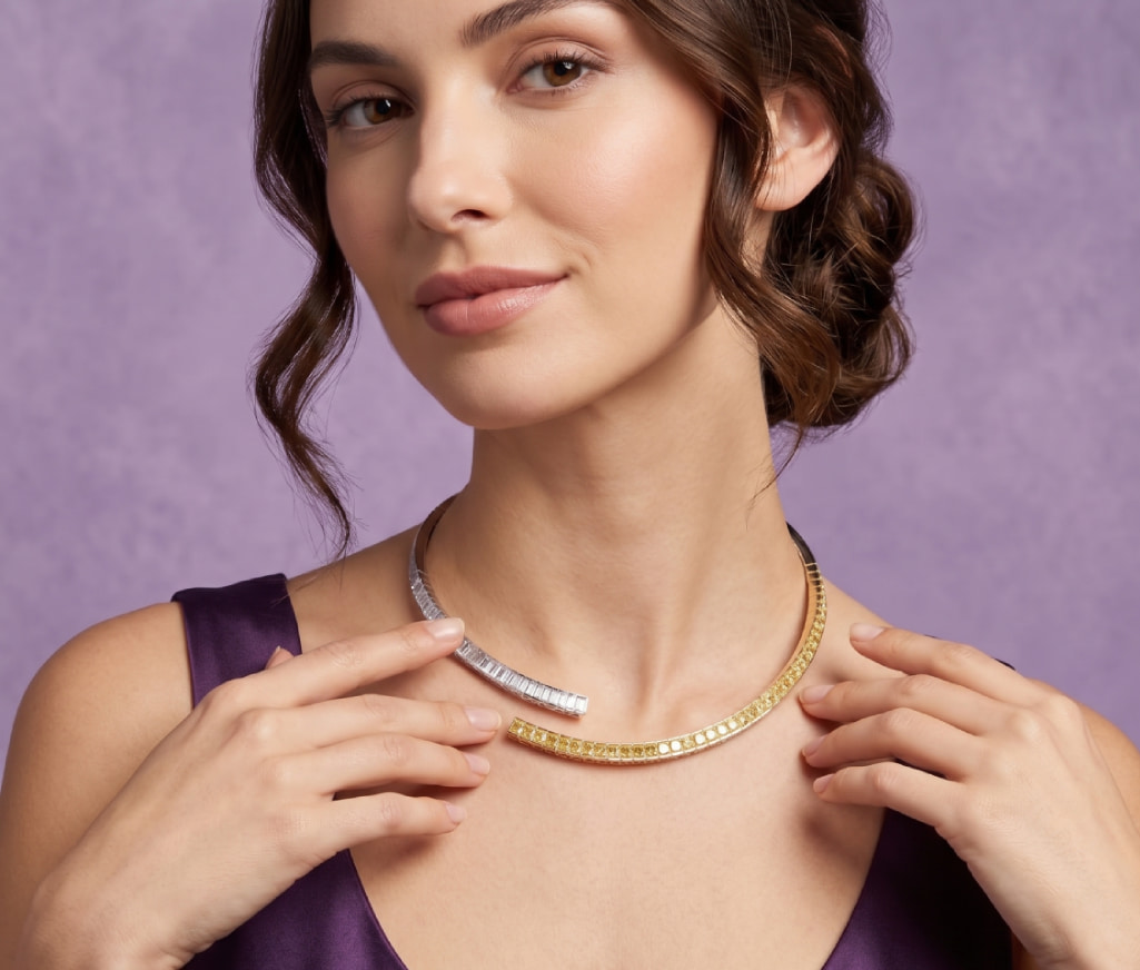 The Fancy Yellow and White Diamond Two-Tone Torque Necklace – view 2 – Samuel & Co.