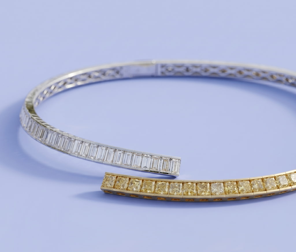 The Fancy Yellow and White Diamond Two-Tone Torque Necklace – view 3 – Samuel & Co.
