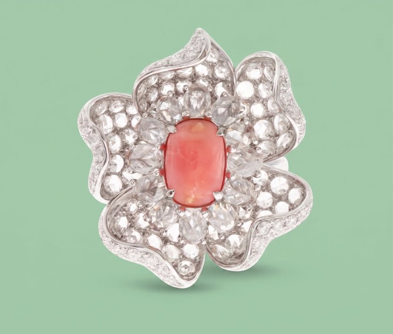 Volute — Natural Conch Pearl and Diamond Cocktail Ring — front view, Samuel & Co.