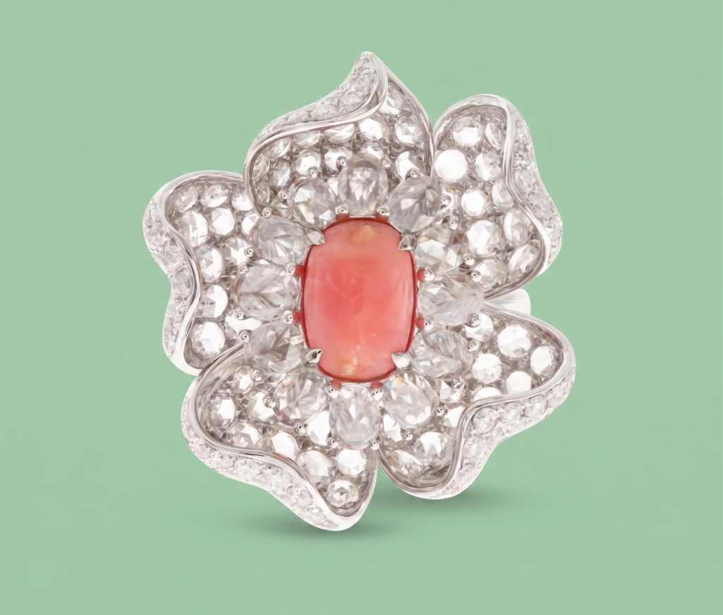 The Conch Pearl & Diamond Mollusk Flower Legacy ring by Samuel & Co.